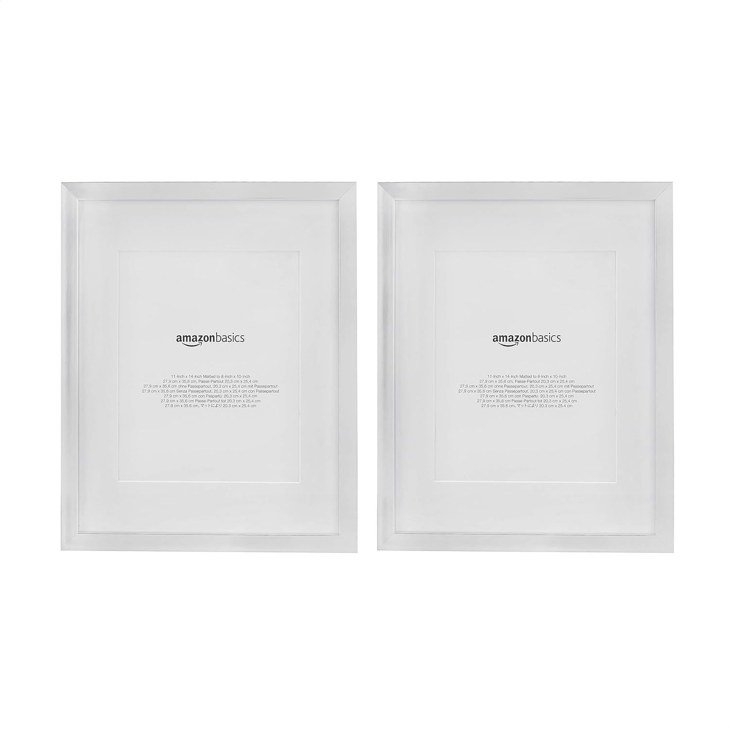 Amazon Basics 11" x 14" Photo Picture Frame or 8" x 10" with Mat - Nickel, 2-Pack | Amazon (US)