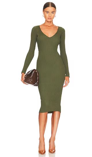 Bekah Deep V Midi Dress in Olive Green | Revolve Clothing (Global)