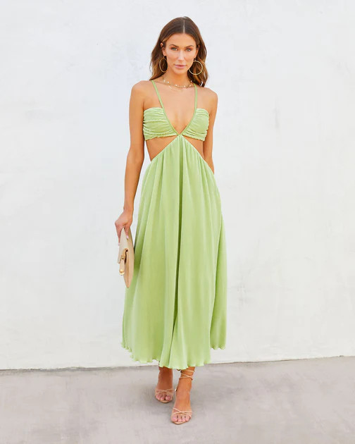 Evita Plisse Cutout Midi Dress - Lime | VICI