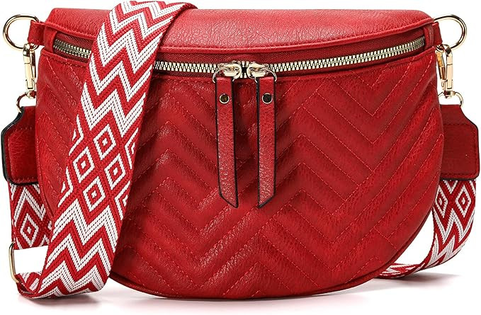 Amazon.com | Women's Vegan Leather Crossbody Waist Pack, Fanny Pack Sling Bag with Adjustable Bel... | Amazon (US)