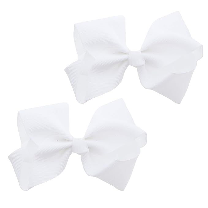 3 Inch Grosgrain Bow for Little Girls- Set of 2 (White) | Amazon (US)