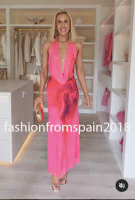 ZARA NEW WOMAN MIDI DRAPED TULLE HALTER DRESS FUCHSIA XS-XXL 2983/007 | eBay US