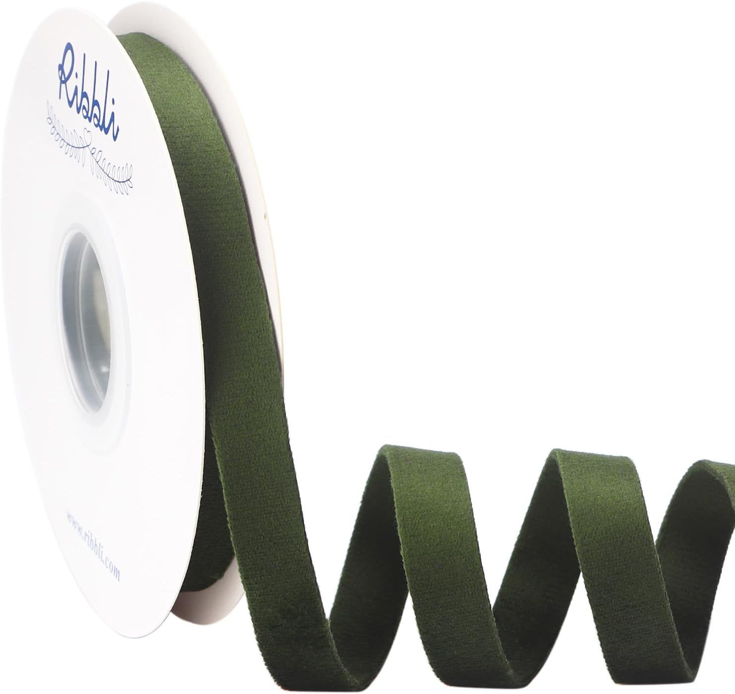 Ribbli Moss Green Velvet Ribbon Double Faced 1/2 Inch 10-Yard Spool Green Ribbon Use for Christma... | Amazon (US)