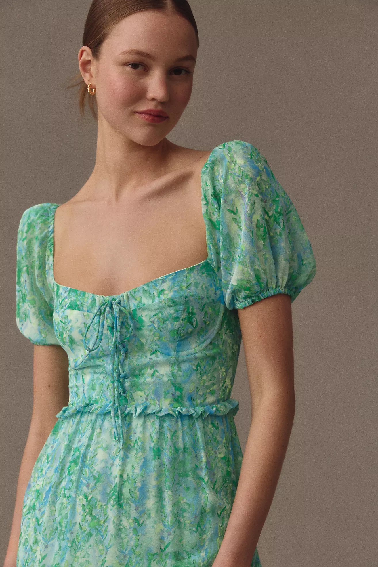 ASTR The Label Bustier Puff-Sleeve Sweetheart Tiered Midi Dress | Anthropologie (US)