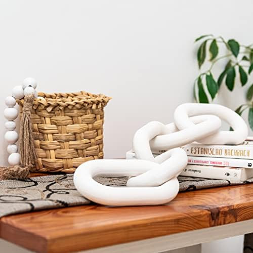 Wood Chain Link Decor – Wood Chain Set with Wooden Bead Garland with Tassels – White Washed Wood Cha | Amazon (US)