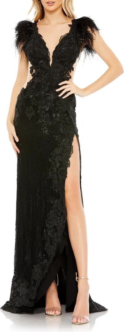 Mac Duggal Feather Floral Lace Sheath Gown | Nordstrom | Nordstrom