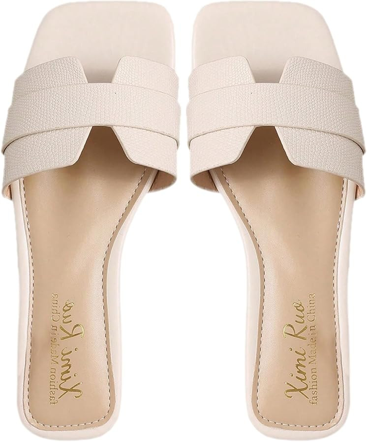 GORGLITTER Women's Dressy Square Toe Flat Sandals Summer Beach Vacation H Band Slide Sandals Wedd... | Amazon (CA)