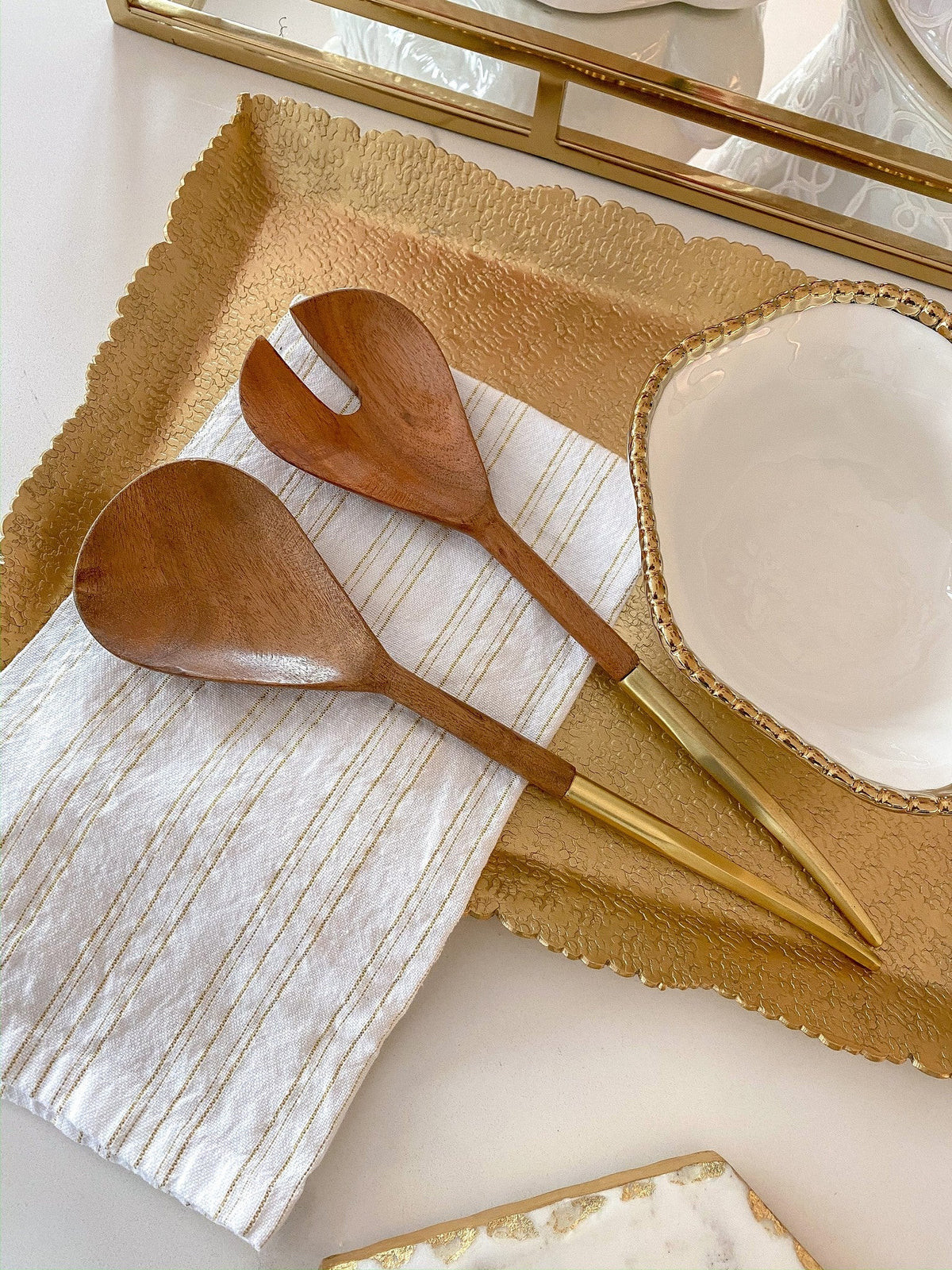 Wood Salad Servers w/ Gold Metal Handle | Inspire Me! Home Decor