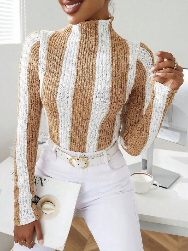 Striped Pattern Mock Neck Sweater | SHEIN