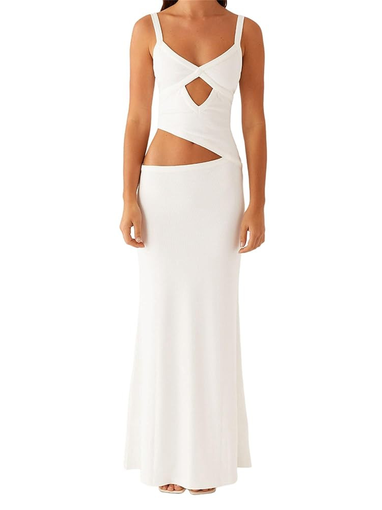 Sexy Cut Out Maxi Dress for Women Spaghetti Strap Backless Bodycon Dress Y2k Hollow Sleeveless Fo... | Amazon (US)
