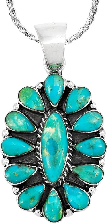 Turquoise Necklace 925 Sterling Silver & Genuine Turquoise Pendant 20" | Amazon (US)