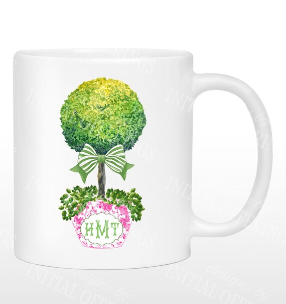 Topiary in Pink and White Planter Mug | Monogram Mug | Personalized Mug | Gift for Her | Gift for... | Etsy (US)