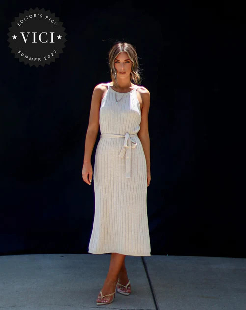 Jane Ribbed Knit Midi Dress - Cream | VICI