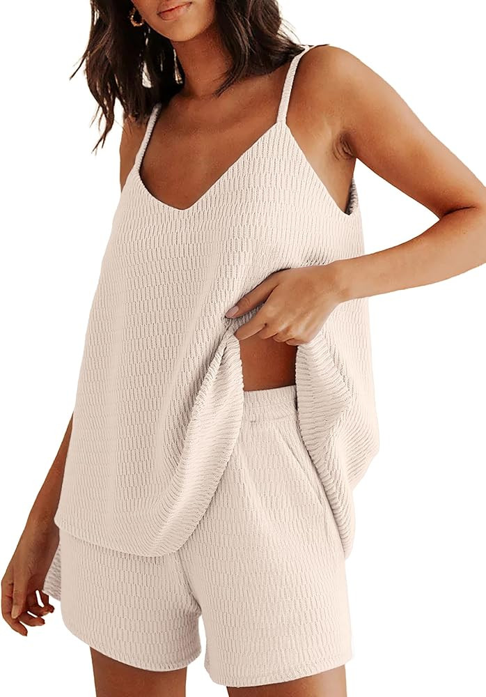 AGSEEM Womens 2 Piece Lounge Set 2026 Summer Sleeveless Textured Knit Tank Tops and Shorts Vacati... | Amazon (US)