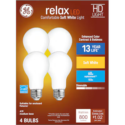 GE Relax 60-Watt EQ A19 Soft White Medium Base (e-26) Dimmable LED General Purpose Light Bulb (4-... | Lowe's