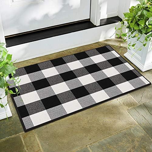 AerWo Cotton Buffalo Plaid Rug 24 x 36 Inches, Black and White Buffalo Check Rug, Outdoor Rug Han... | Amazon (US)