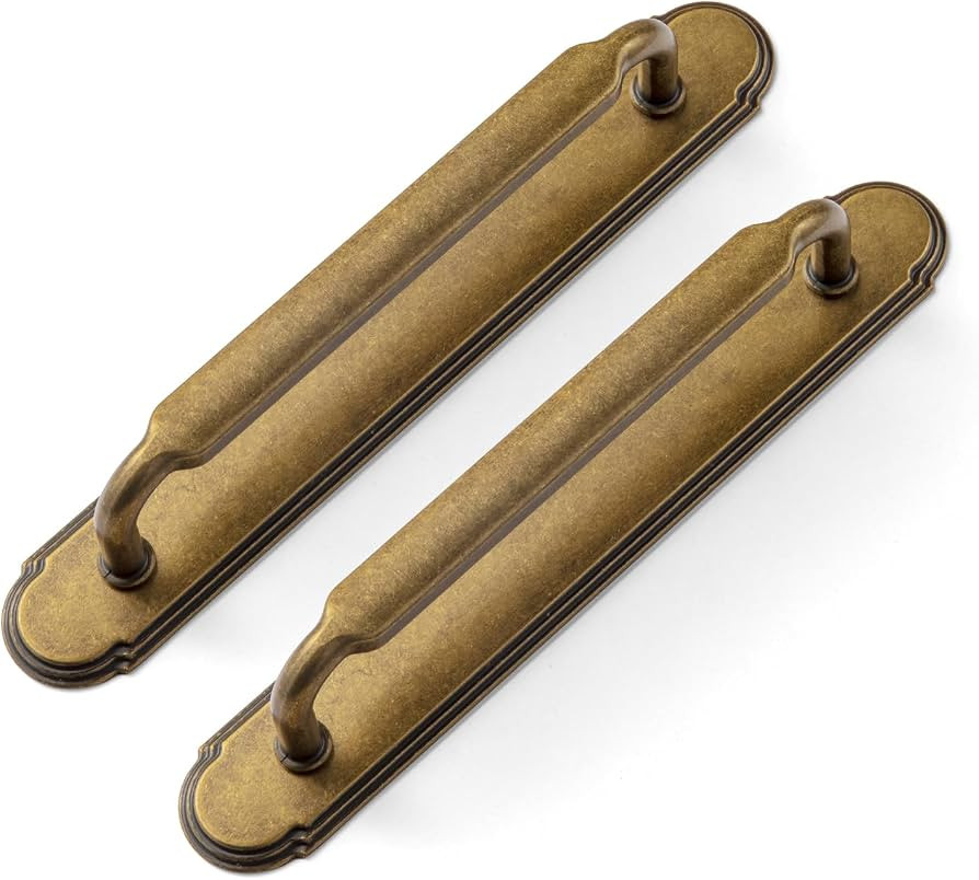 Goo-Ki 2 Pack Antique Brass Cabinet Pulls with Backplate Spacer, 5" Hole Center Vintage Brass Dra... | Amazon (US)