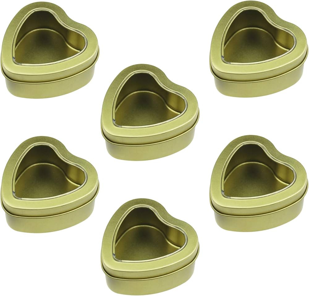 6 Pieces 4oz Heart Shaped Empty Golden Metal Tin Cans with Clear Window Lids for Candle Making, C... | Amazon (US)