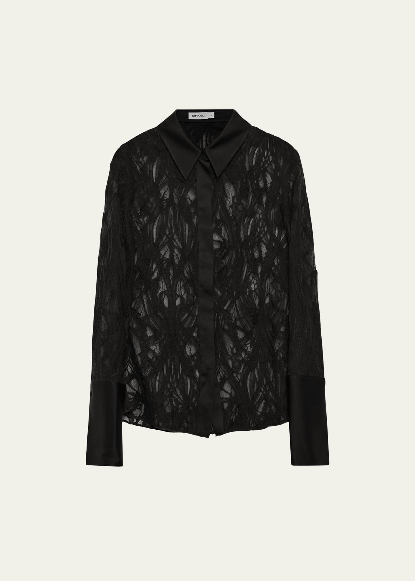 SIMKHAI Candela Long-Sleeve Lace Shirt | Bergdorf Goodman