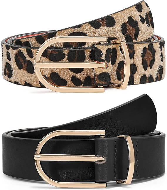 VONMELLI 2 Pack Women's Belts for Jeans Pants Fashion Gold Buckle Ladies Dress Belt | Amazon (US)