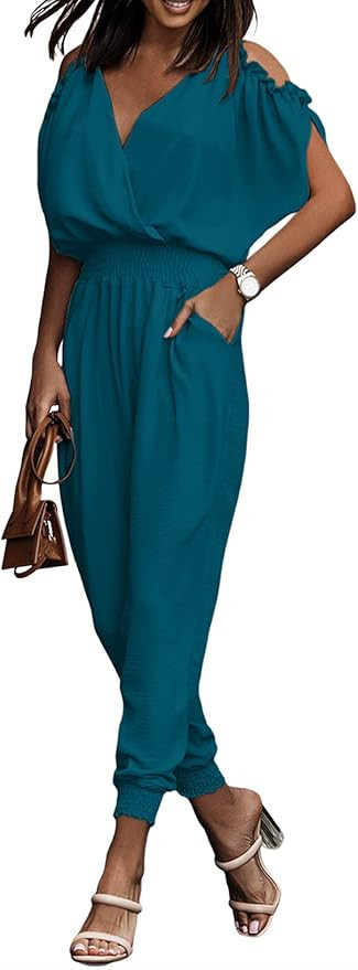 Dokotoo Jumpsuit for Womens Dressy Casual 2023 One Piece Romper Cold Shoulder Outfits for Summer | Amazon (US)