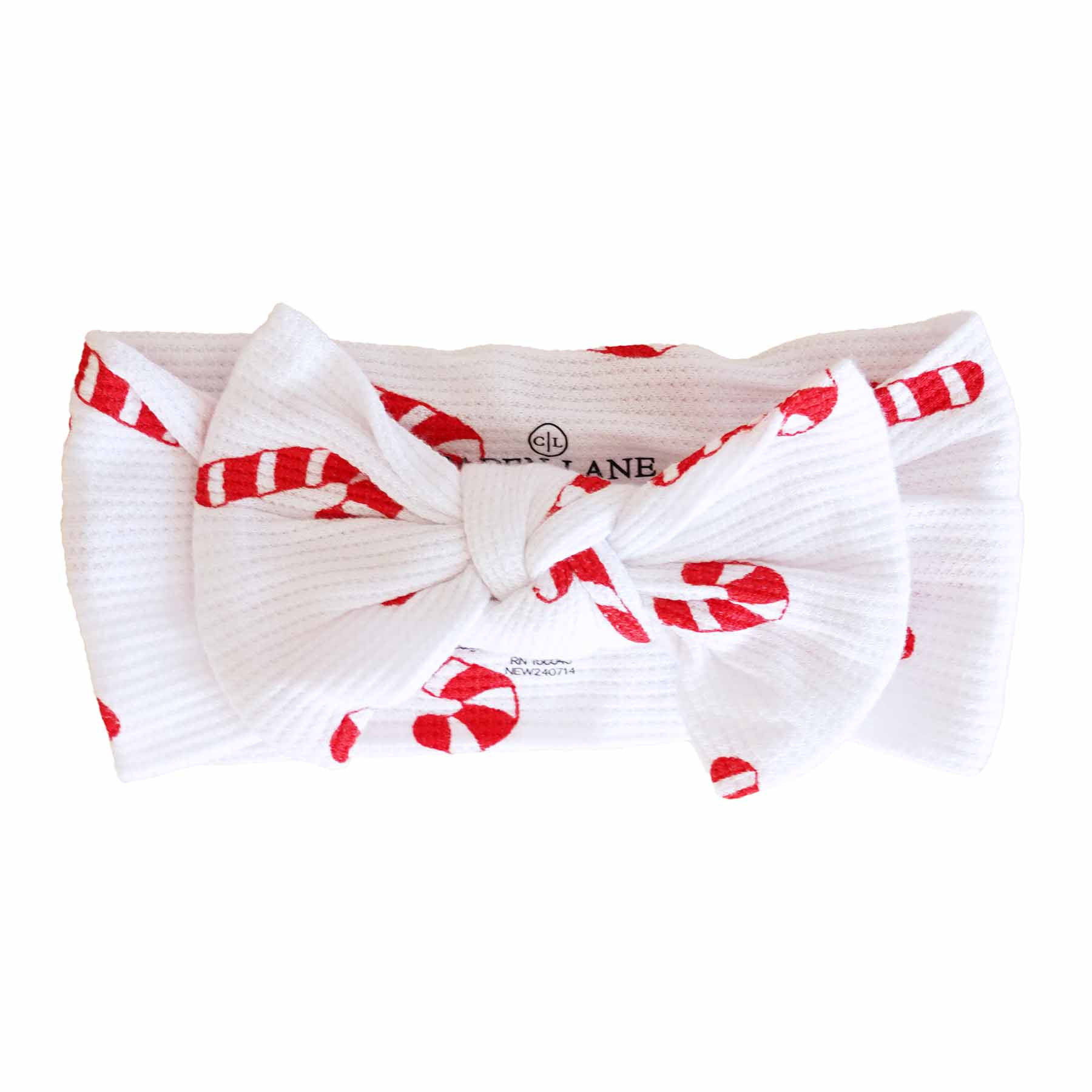 Candy Cane Lane Waffle Bamboo Knit Large Bow Headwrap | Caden Lane