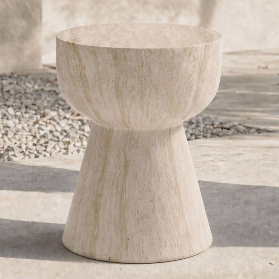 Hyfirm Mesa auxiliar redonda de travertino, mesa auxiliar MgO con aspecto de piedra crema, mesa a... | Amazon (US)