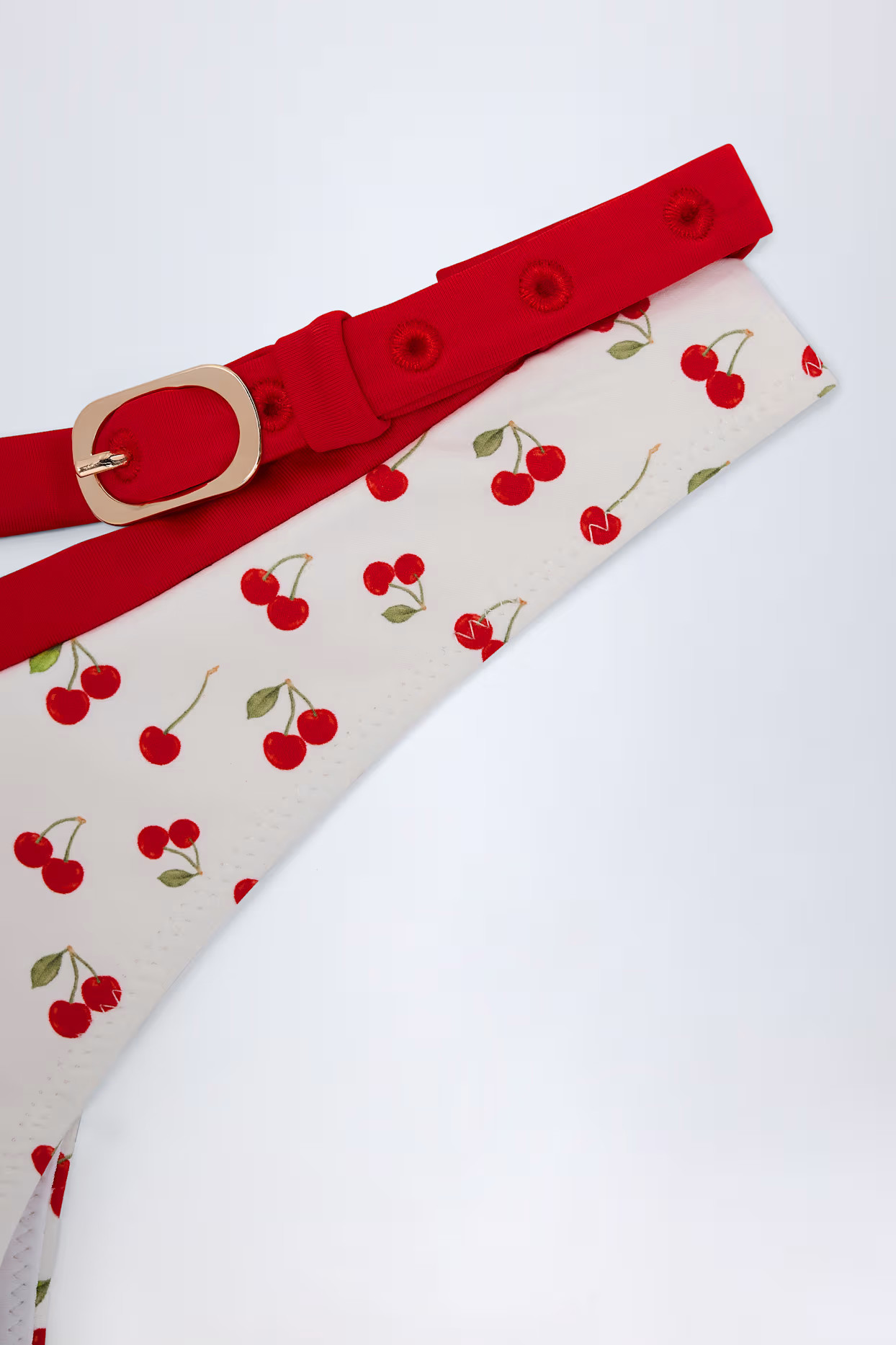 Contrast Belted Thong Bikini Bottoms in Cherry Print | Oh Polly