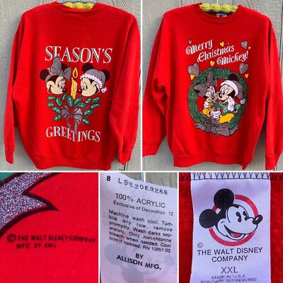 Vintage Merry Christmas Mickey Seqsins Greetings Mickey Minnie Mouse Sweatshirt | eBay US
