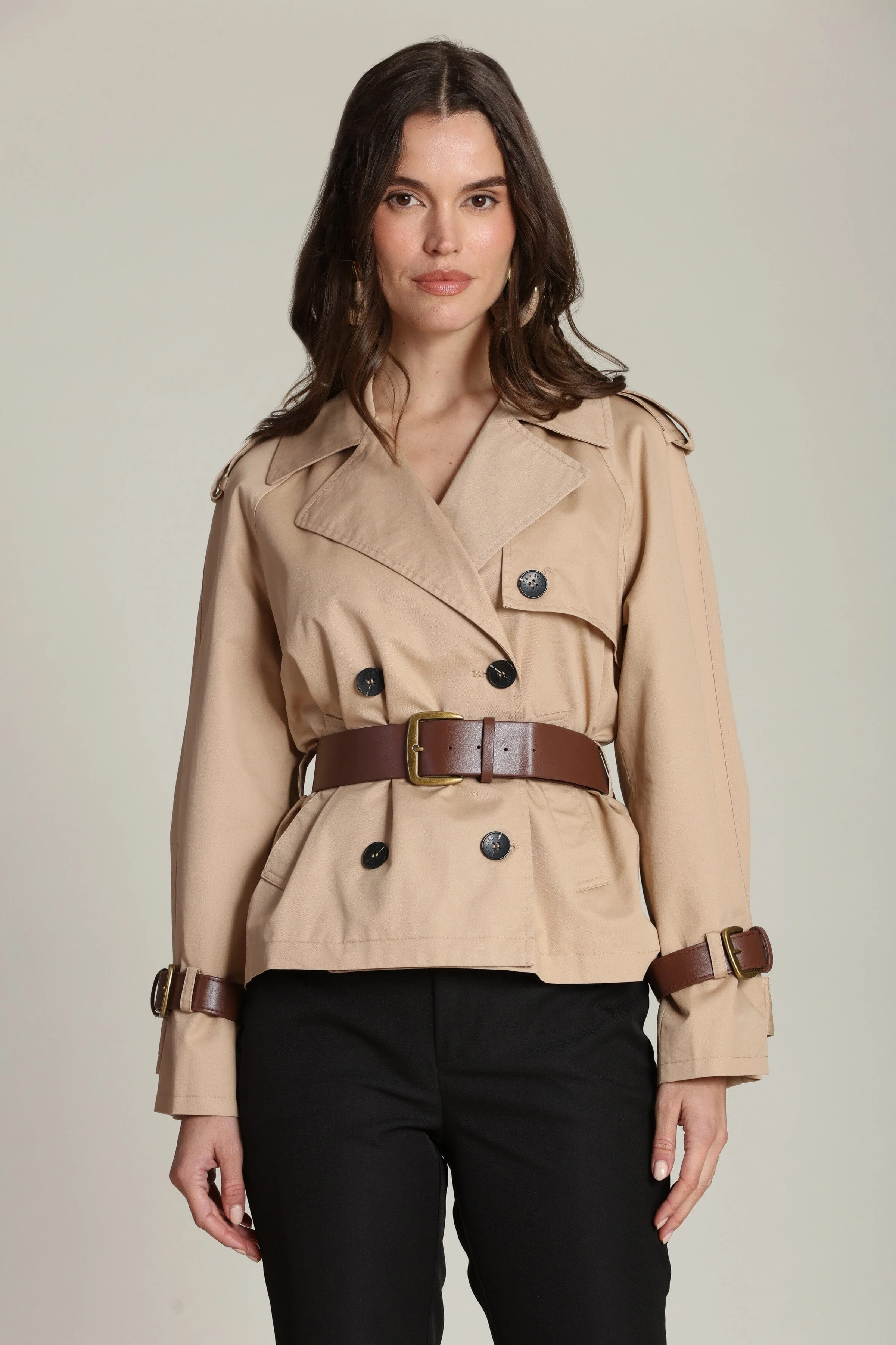 Contrast Belt Cropped Cotton Trench Coat | Avec Les Filles