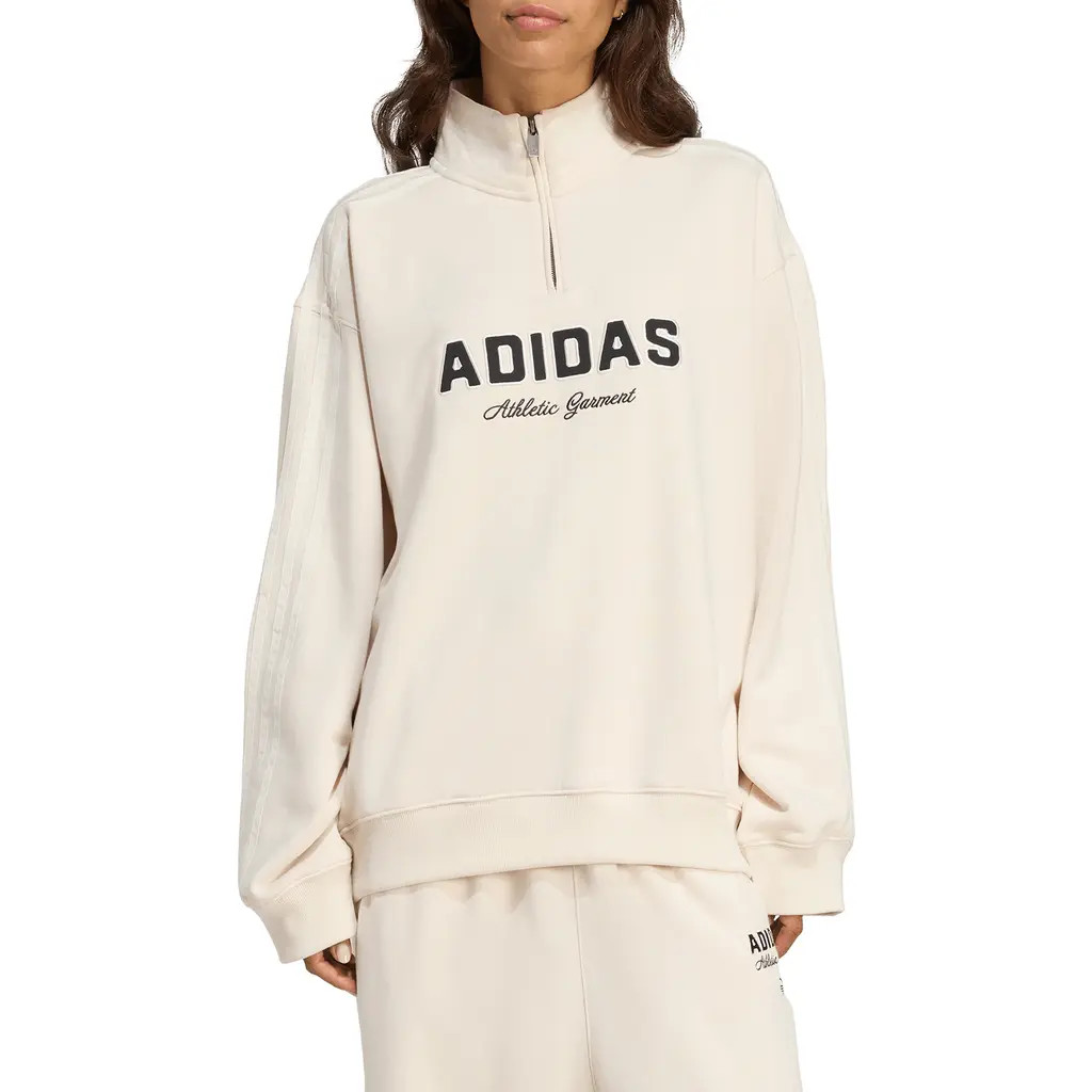 adidas Originals Athletic Department Quarter Zip Sweatshirt in Wonder White at Nordstrom, Size Medium | Nordstrom