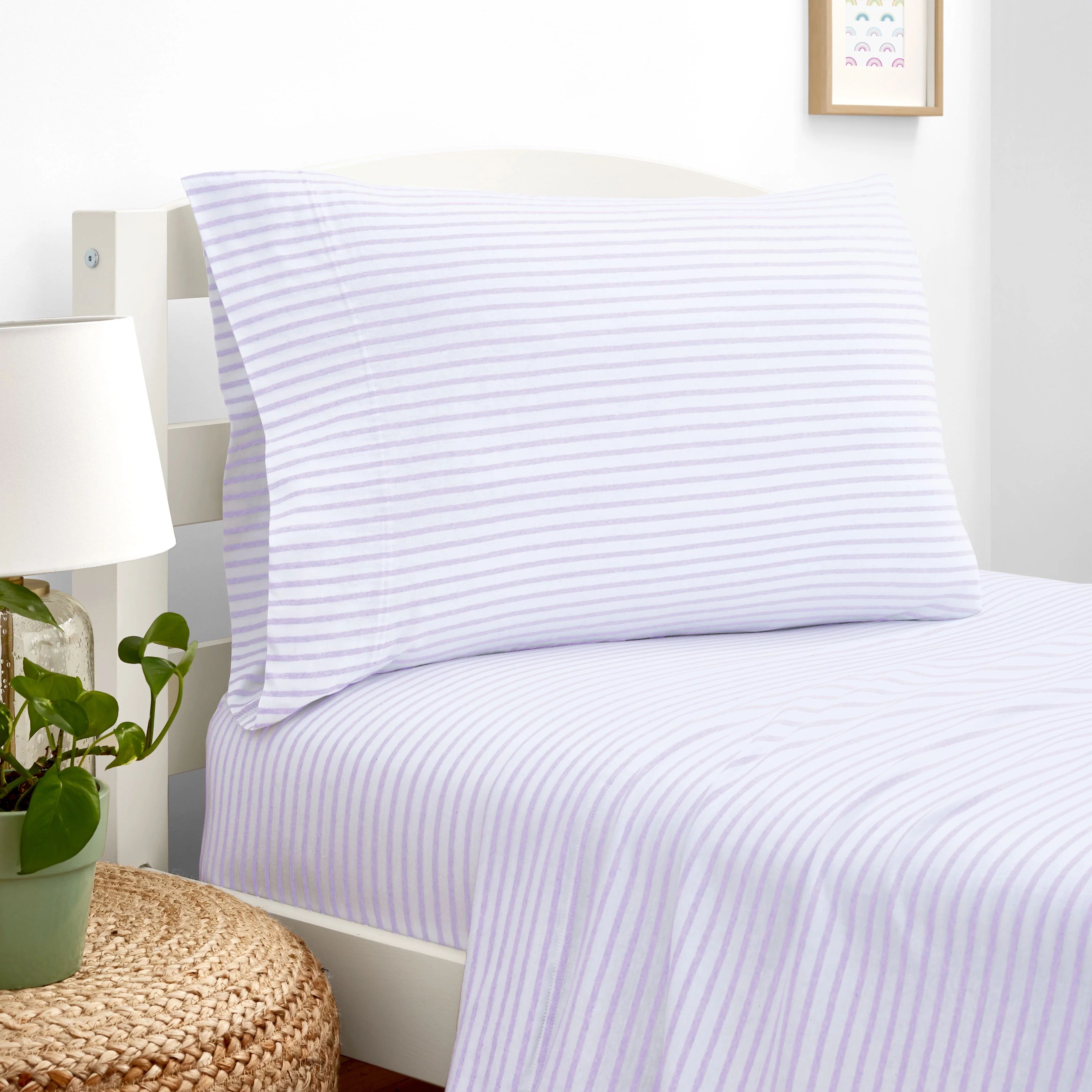 Gap Home Kids Mini Stripe T-Shirt Soft Jersey Organic Cotton Blend Sheet Set, Full, Lilac, 4-Piec... | Walmart (US)