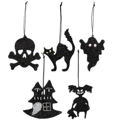 Decorae Beaded Hanging Halloween Ornaments (Set of 5, Black); Reversible Spooky Tree Decorations | Target