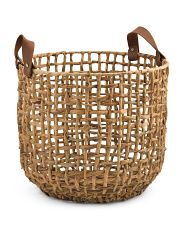 Large Opened Twist Weave Basket With Leather Handles | Marshalls