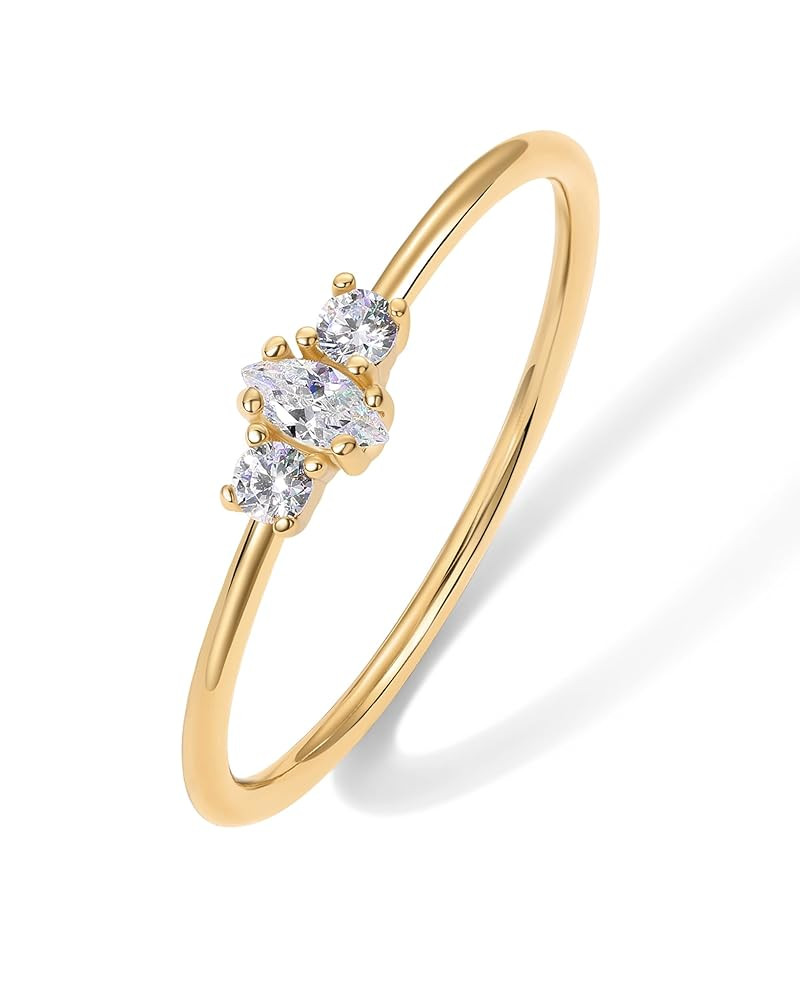 PAVOI 18K Gold Plated Marquise Round Mini Cubic Zirconia Stackable Rings for Women | Dainty Stack... | Amazon (US)