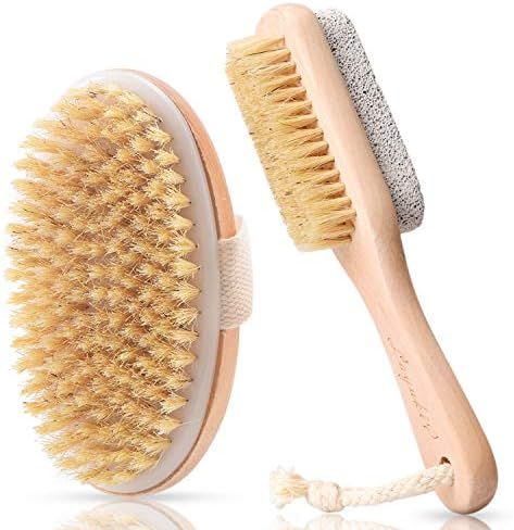 LAYUKI Body Brush for Dry or Wet Brushing and 2-Sided Foot File Scrubber Set, Body Scrubber for Bath | Amazon (US)