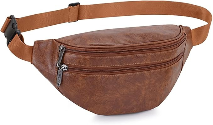 Leather Fanny Packs for Men Women, Brown Belt Bag Fashionable Waist Pack Sling Crossbody Bags Pur... | Amazon (US)