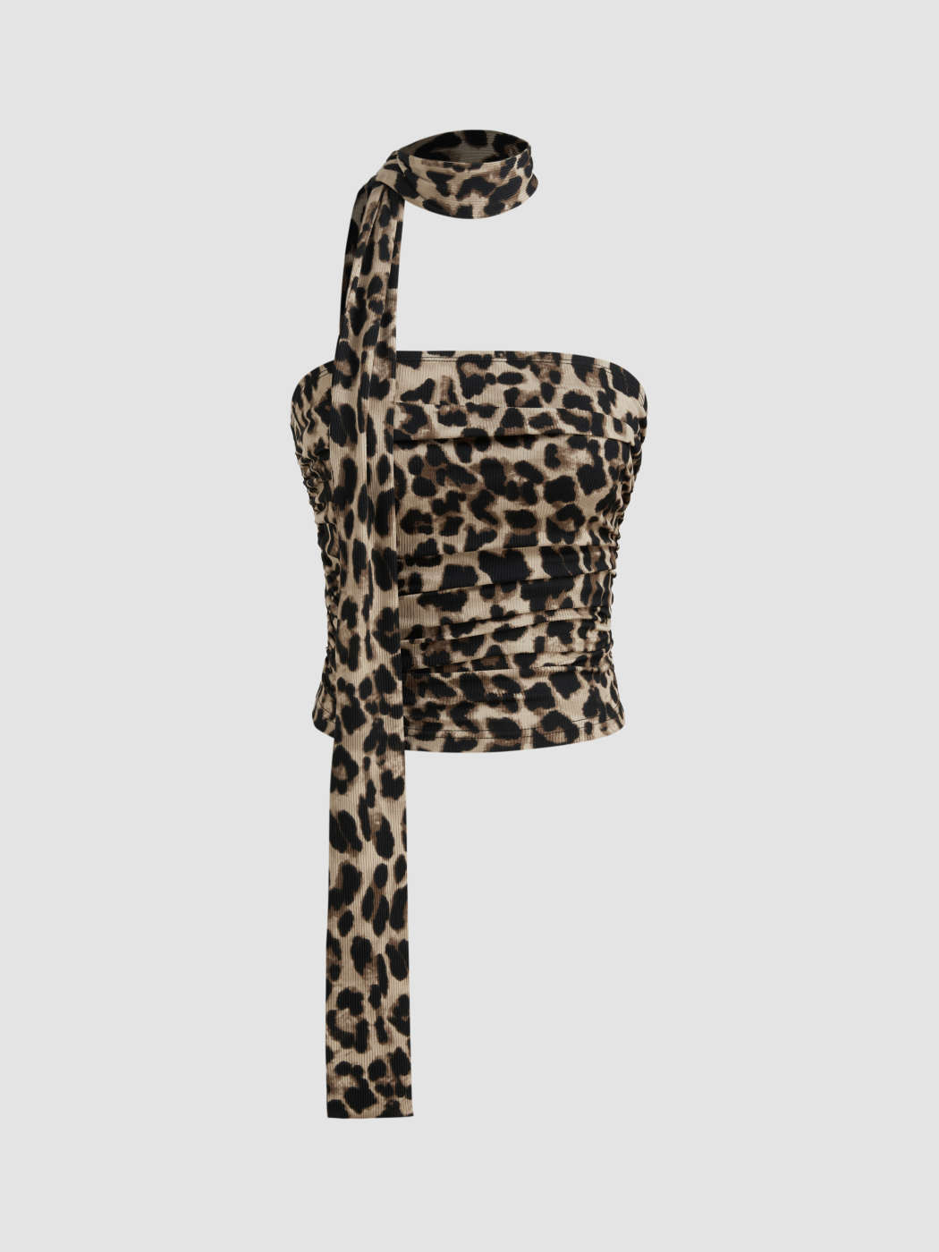 Leopard Print Ruched Tube Top With Scarf | Cider