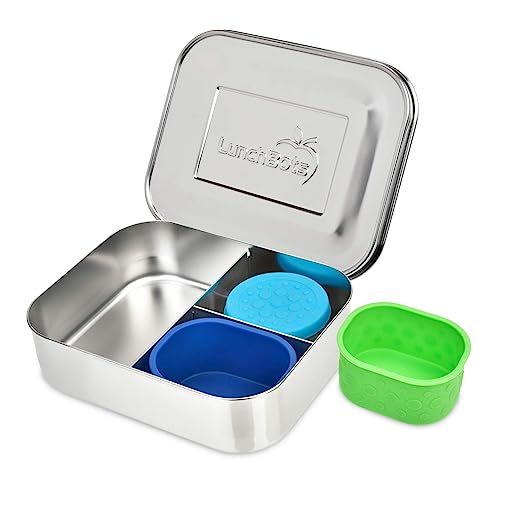 LunchBots Medium Trio II Bento Box Bundle - Divided Stainless Steel Food Container - Three Sectio... | Amazon (US)
