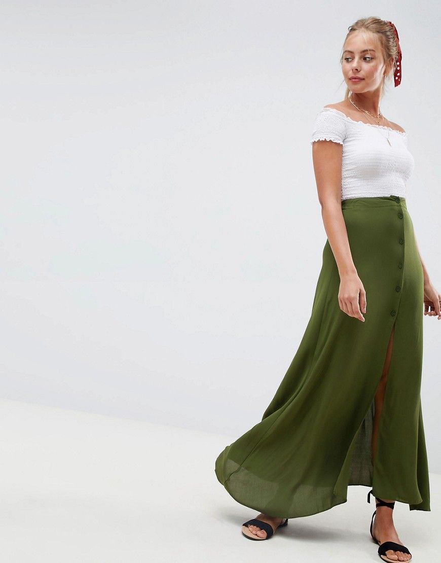 ASOS DESIGN button front maxi skirt - Green | ASOS US