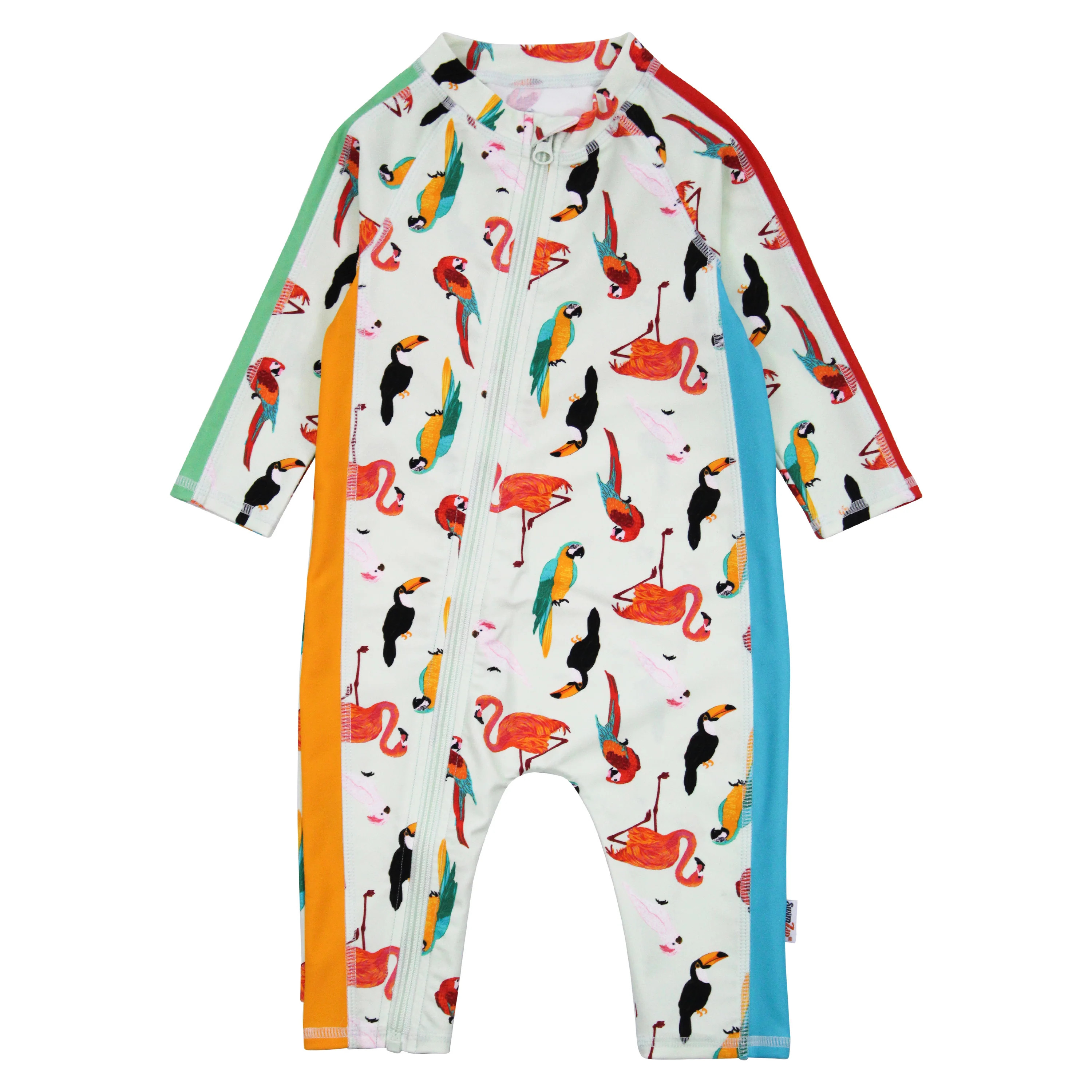 Sunsuit - Long Sleeve Romper Swimsuit | "Tropical Birds" | SwimZip