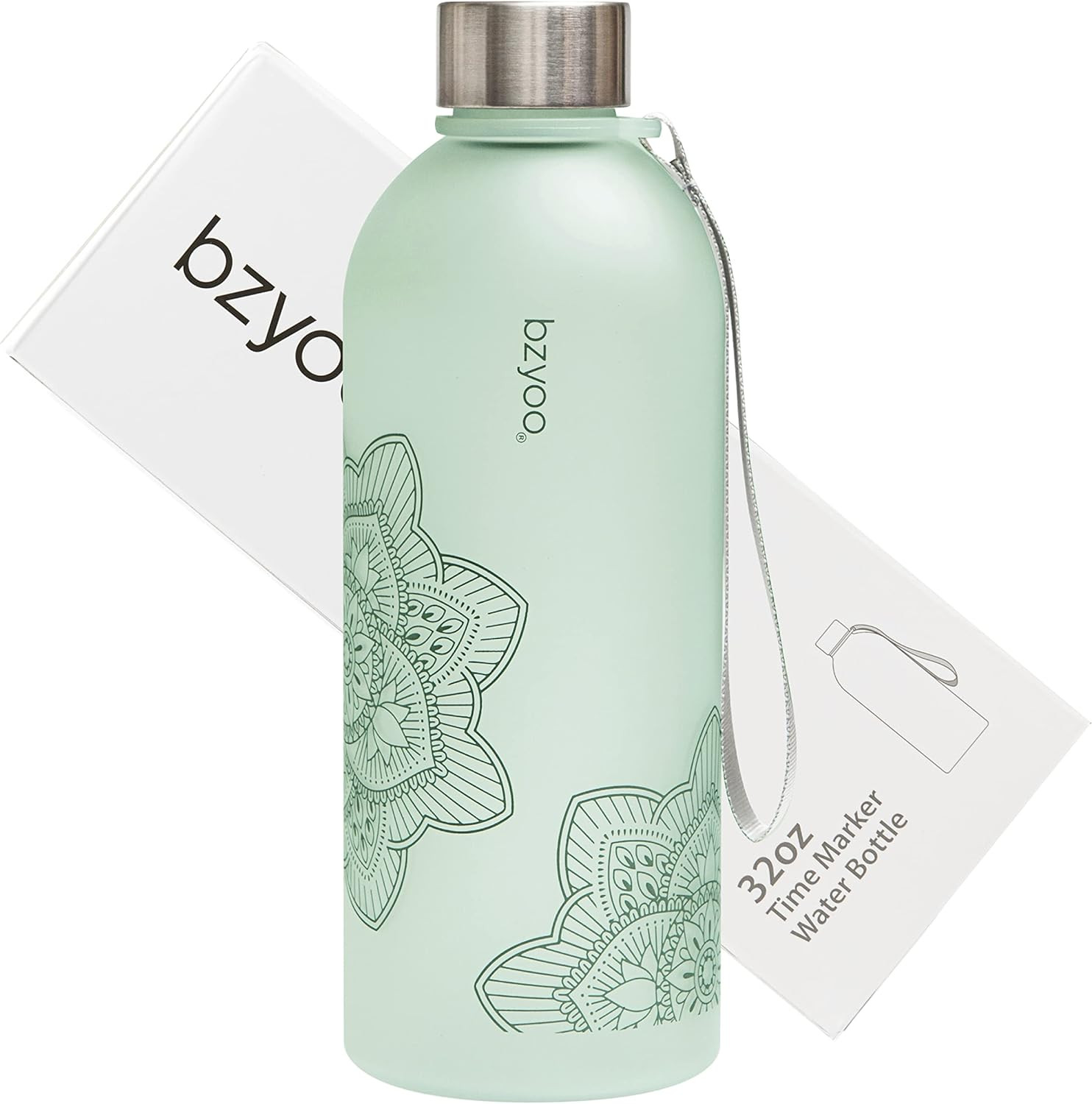 bzyoo 32 OZ 1 Liter Time Marker Water Bottle BPA Free Frosted Durable Plastic With Strap - Reusab... | Amazon (US)