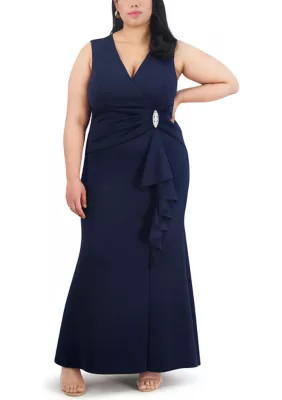 Jessica Howard Women's Plus Size Sleeveless V-Neck Mermaid Gown With Side Hardware, Navy Blue, 18W | Belk