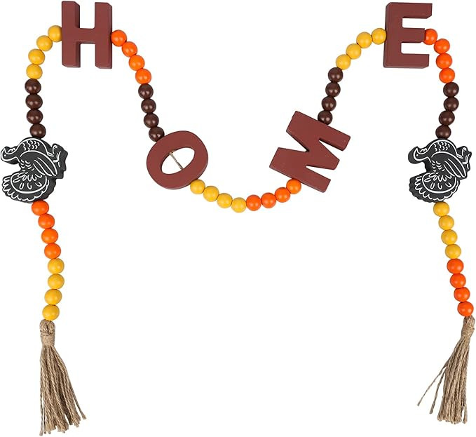 Thanksgiving Decorations for Home, DECSPAS 53" Farmhouse Wooden Beads Garland with Turkey and Hom... | Amazon (US)