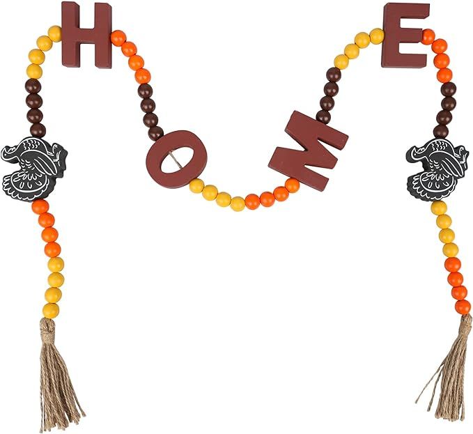 Thanksgiving Decorations for Home, DECSPAS 53" Farmhouse Wooden Beads Garland with Turkey and Hom... | Amazon (US)