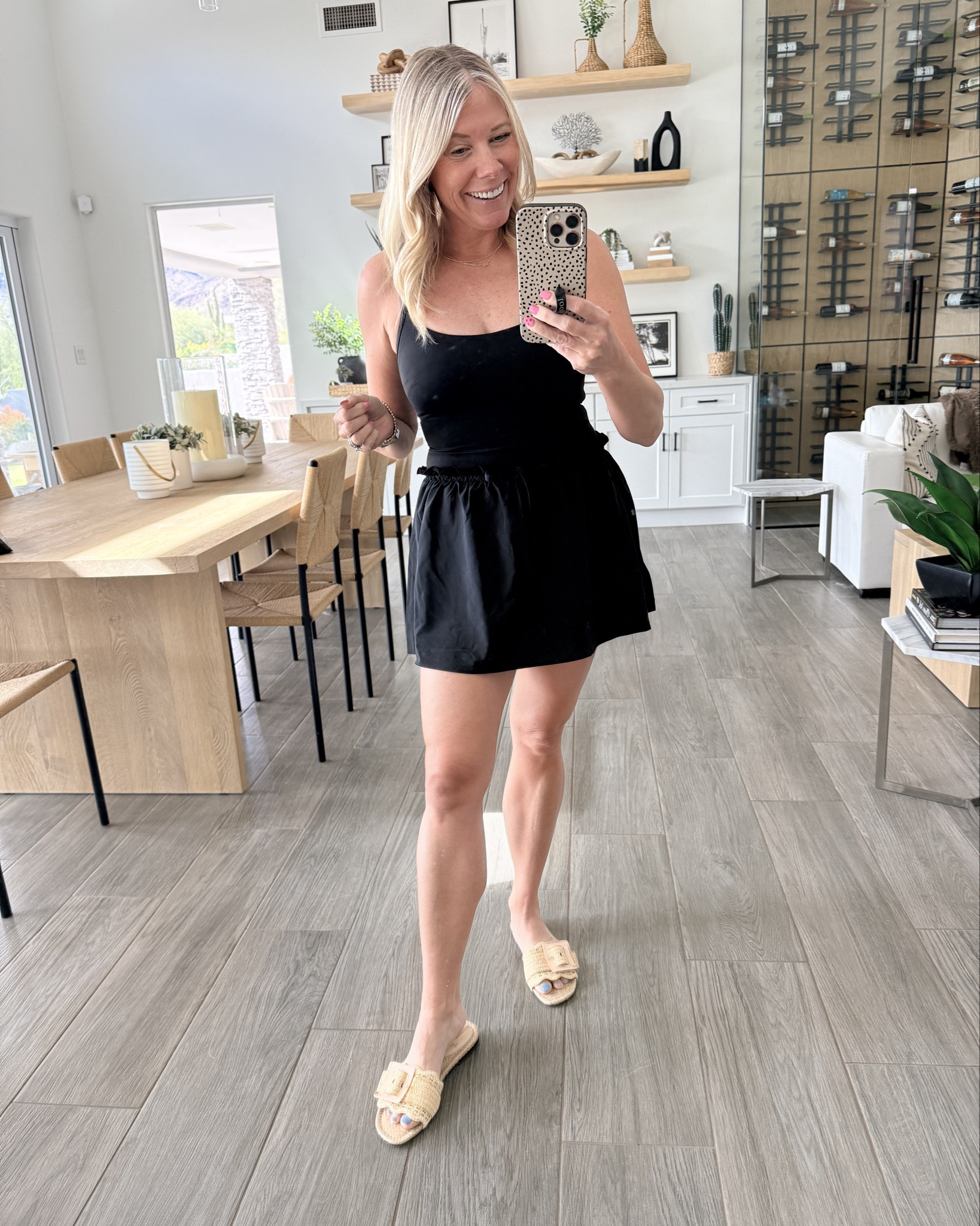 Size small black active dress and sandals run true to size 

#LTKootd #LTKOver40