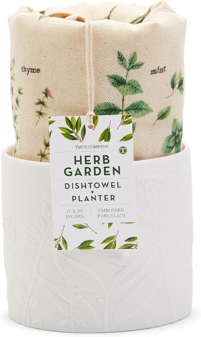 Two's Company Herbs Dish Towel in Herb Pattern Planter/Cachepot | Amazon (US)