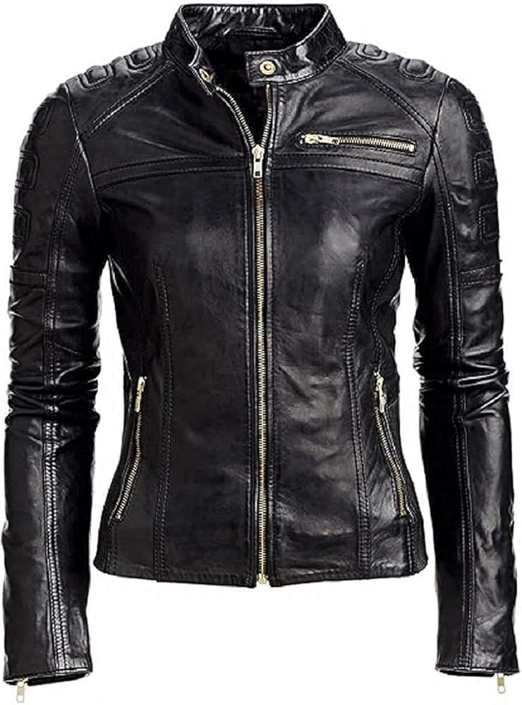 Womens Genuine Lambskin Leather Jacket | Classic rider leather jacket | Black Leather Jacket Wome... | Amazon (US)