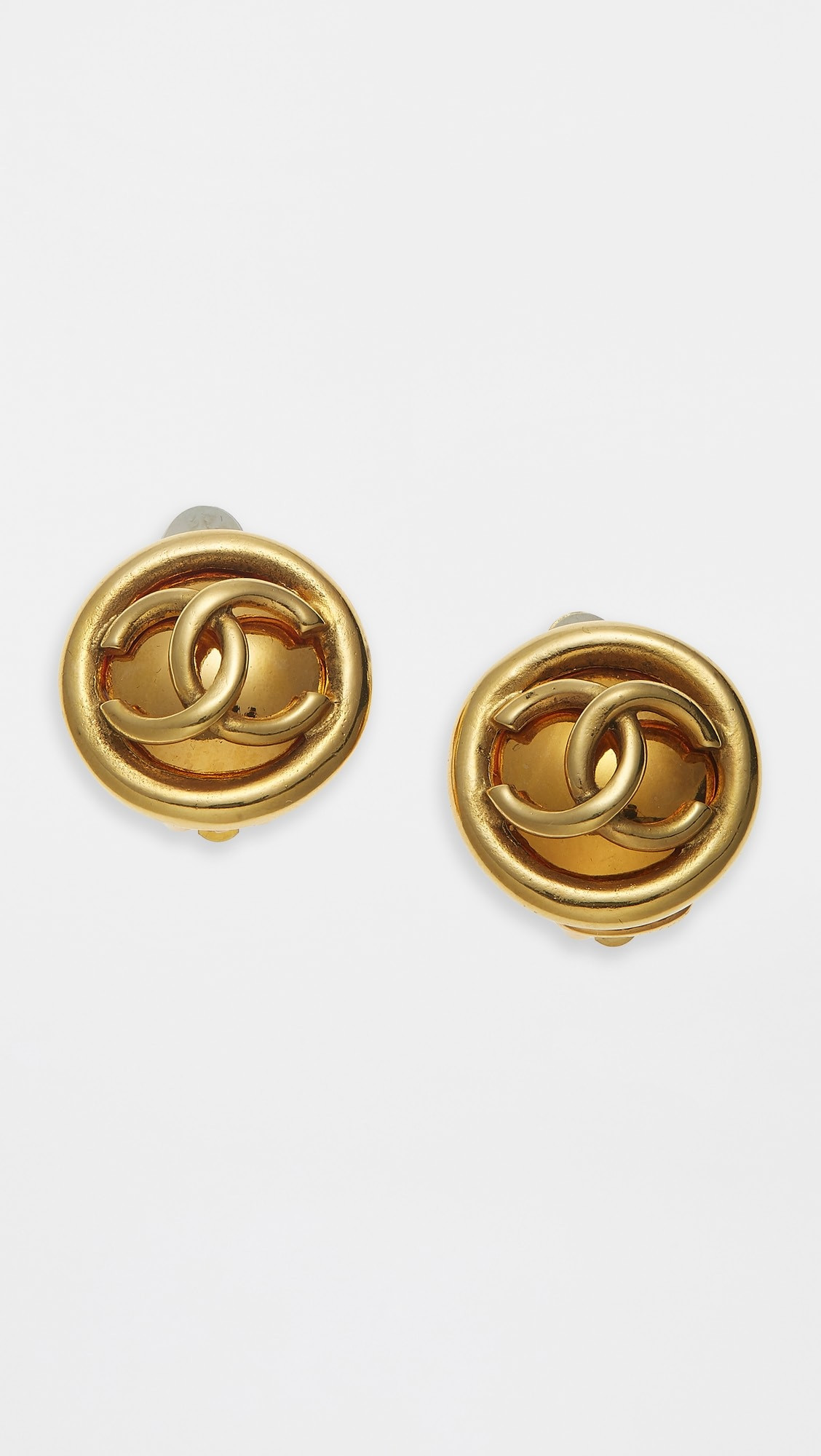 Chanel Gold C Con Round Earrings | Shopbop