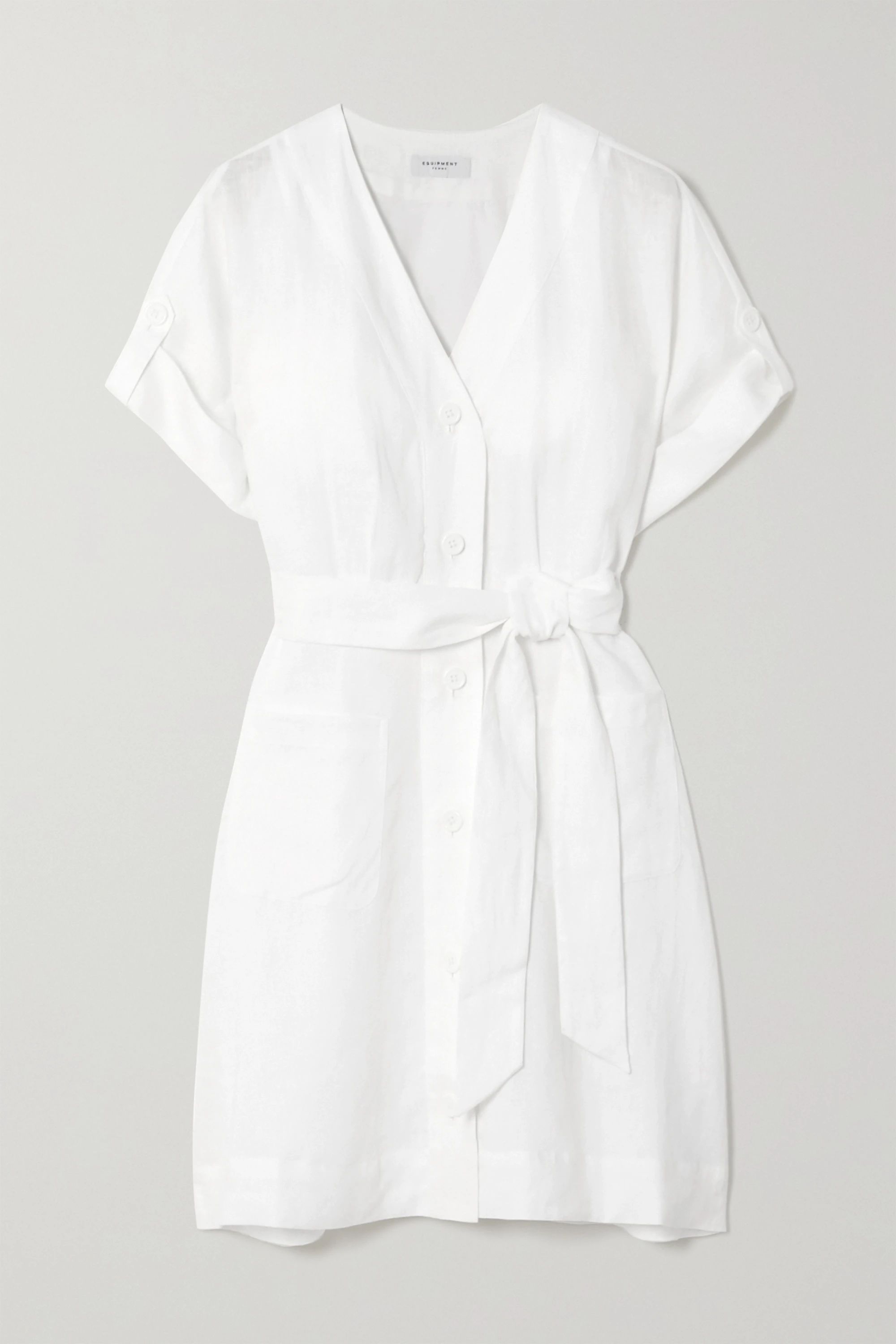 White Bernyce belted linen mini dress | EQUIPMENT | NET-A-PORTER | NET-A-PORTER (US)